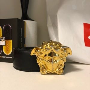 Black palazzo Versace belt